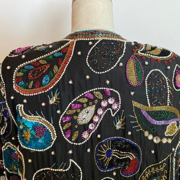 Vintage Paisley Sequin Beaded Jeweled Jacket - Picture 14 of 16